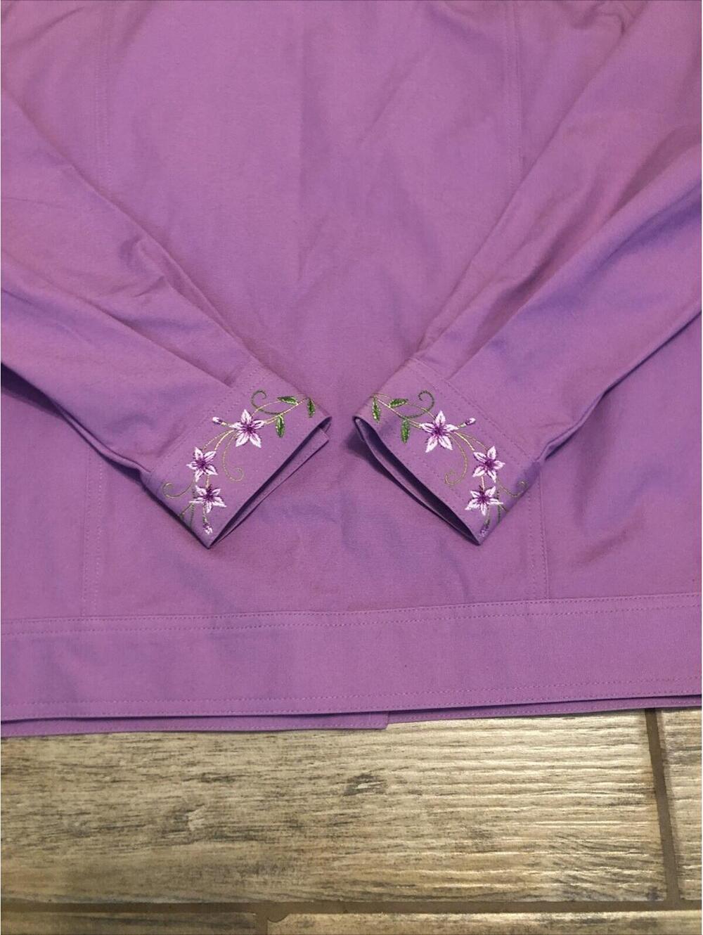 Vtg Victor Costa Womens Purple Denim/canvas Jacket Embroidered  Snap‎ Collared M - Picture 12 of 15